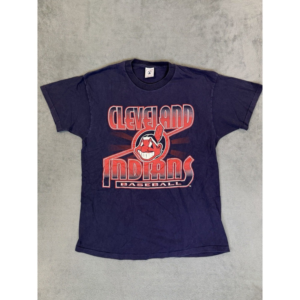 Vintage Cleveland Indians Shirt Mens Large Blue Chief‎ Wahoo Single Stitch USA